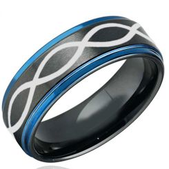 *COI Tungsten Carbide Black Blue Infinity Step Edges Ring-TG3466