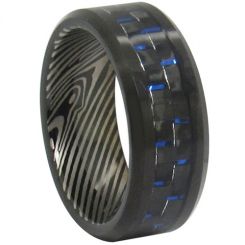 COI Black Tungsten Carbide Damascus Carbon Fiber Ring-TG347