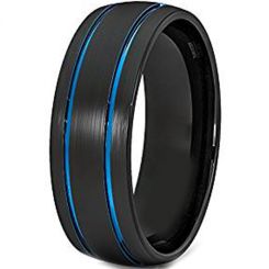 *COI Titanium Black Blue Double Groove Ring-3587