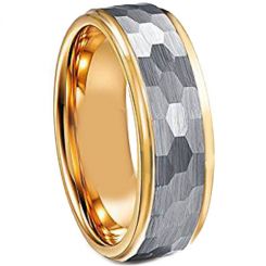 COI Tungsten Carbide Gold Tone Silver Hammered Ring-TG1955