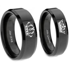 **COI Black Titanium King Queen Crown Beveled Edges Ring - JT3770