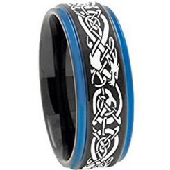 COI Tungsten Carbide Black Blue Dragon Step Edges Ring-TG3797