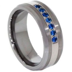 *COI Tungsten Carbide Ring With Created Sapphire - TG3813