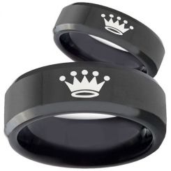 COI Black Tungsten Carbide Crown Beveled Edges Ring-TG3845BB