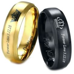 **COI Tungsten Carbide Black/Gold Tone King Queen Crown Ring-TG3887