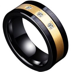 COI Tungsten Carbide Black Gold Tone Ring With Zirconia-TG3942