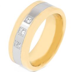 COI Tungsten Carbide Gold Tone Silver Cubic Zirconia Ring-3943