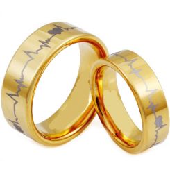 *COI Gold Tone Tungsten Carbide Heartbeat Pipe Cut Ring-TG3953