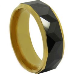 COI Titanium Black Gold Tone Faceted Ring-JT5019