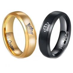 **COI Titanium Black/Gold Tone King Queen Crown Ring-JT4020