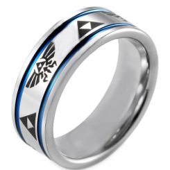 *COI Tungsten Carbide Blue Silver Legend of Zelda Double Groove Ring-TG4043
