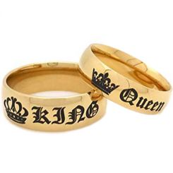 *COI Gold Tone Tungsten Carbide King Queen Crown Ring - 4054