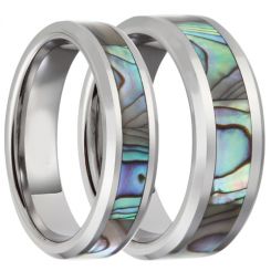 COI Tungsten Carbide Abalone Shell Beveled Edges Ring-TG4070