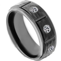COI Black Tungsten Carbide Hammered Cubic Zirconia Ring-TG4181