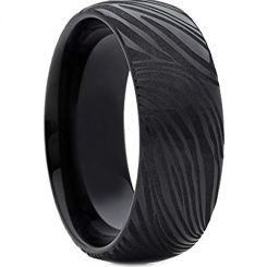 COI Black Tungsten Carbide Damascus Dome Court Ring-TG4281