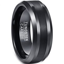 *COI Black Tungsten Carbide Center Line Beveled Edges Ring-4342