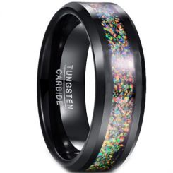 COI Black Tungsten Carbide Crushed Opal Beveled Edges Ring-TG5150