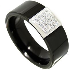 COI Tungsten Carbide Black Silver Ring With Cubic Zirconia-4353