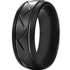 COI Black Tungsten Carbide Tire Tread Double Grooves Ring-TG4404