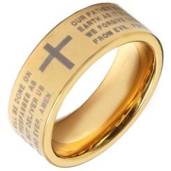 COI Gold Tone Tungsten Carbide Cross Scripture Pipe Cut Flat Ring-TG4463