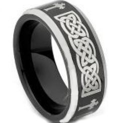 COI Tungsten Carbide Black Silver Cross Celtic Ring-TG4464