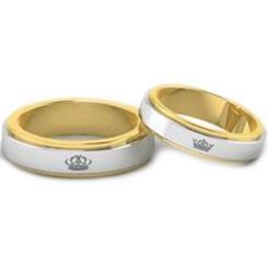 *COI Tungsten Carbide Gold Tone Silver King Queen Crown Ring-TG4479