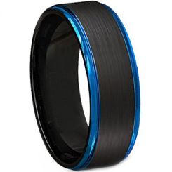 *COI Tungsten Carbide Black Blue Beveled Edges Ring - TG4499