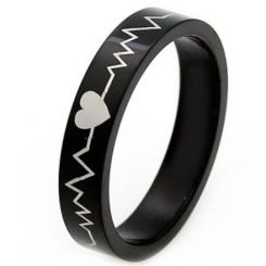 *COI Black Tungsten Carbide Heartbeat & Heart Ring-TG4568