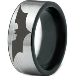 *COI Titanium Black Silver Batman Pipe Cut Flat Ring-JT3787