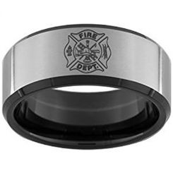 *COI Tungsten Carbide Firefighter Beveled Edges Ring-TG4634