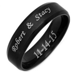 *COI Black Titanium Beveled Edges Custom Engraving Ring-4686