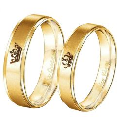 *COI Gold Tone Tungsten Carbide King Queen Crown Ring-TG4716