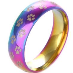 COI Tungsten Carbide Rainbow Color Dome Ring With Paws-TG3491