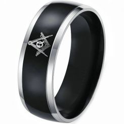 *COI Titanium Black Silver Masonic Beveled Edges Ring-JT2967