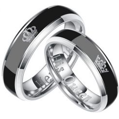 *COI Tungsten Carbide Black Silver King Queen Crown Ring-TG2094