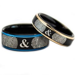 COI Tungsten Carbide Black Blue/Rose Custom Fingerprint Ring-TG5135
