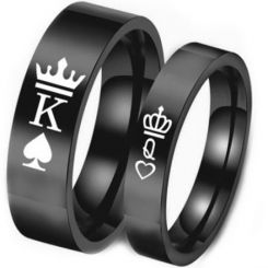 *COI Black Tungsten Carbide King Queen Crown Pipe Cut Flat Ring-TG5202