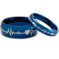 *COI Blue Tungsten Carbide Heartbeat & Heart Dome Court Ring-TG5203