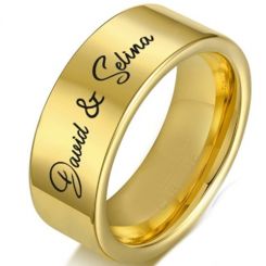 COI Gold Tone Tungsten Carbide Pipe Cut Flat Ring With Custom Engraving-5336