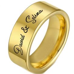 COI Gold Tone Tungsten Carbide Pipe Cut Flat Ring With Custom Engraving-5336