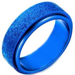 COI Blue Titanium Sandblasted Step Edges Ring-5342