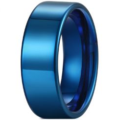 COI Blue Tungsten Carbide 12mm Pipe Cut Flat Ring-5429