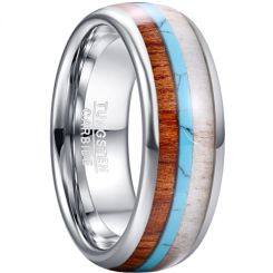 COI Tungsten Carbide Deer Antler Wood Turquoise Dome Court Ring-5464