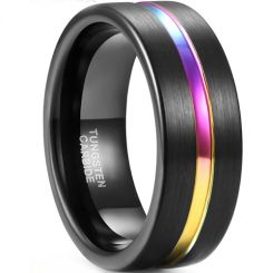 **COI Black Tungsten Carbide Rainbow Pride Center Groove Ring-5471