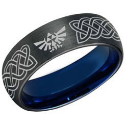 COI Tungsten Carbide Black Blue Legend of Zelda Celtic Dome Court Ring-5486