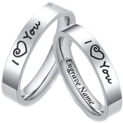 COI Tungsten Carbide I Love You Pipe Cut Flat Ring With Custom Name Engraving-5494