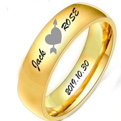 COI Gold Tone Tungsten Carbide Heart Dome Court Ring With Custom Names Engraving-5496