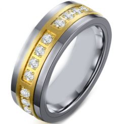 COI Tungsten Carbide Gold Tone Silver Ring With Cubic Zirconia-5497