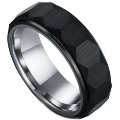 COI Tungsten Carbide Black Silver Faceted Ring-5510