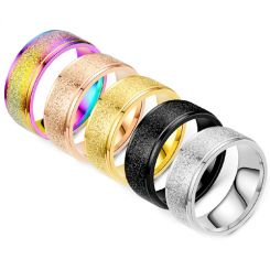 COI Titanium Silver/Rose/Black/Gold Tone/Blue/Rainbow Pride Sandblasted Step Edges Ring-5574